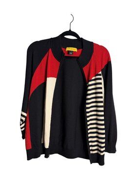 St. John Colorblock Striped Zip Front Cardigan Size L